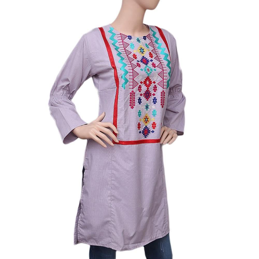 Women's Embroidered Kurti - Light Purple - test-store-for-chase-value