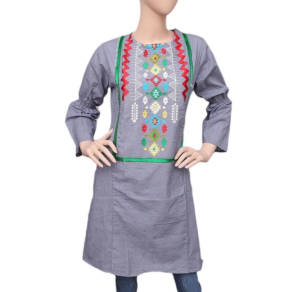 Women's Embroidered Kurti - Grey - test-store-for-chase-value