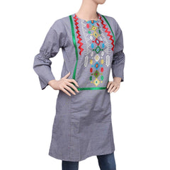 Women's Embroidered Kurti - Grey - test-store-for-chase-value