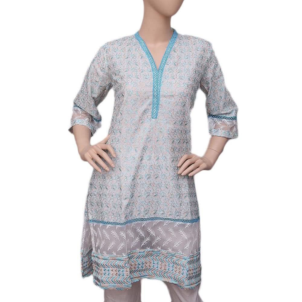 Women's Embroidered Fancy Kurti - Light Blue - test-store-for-chase-value