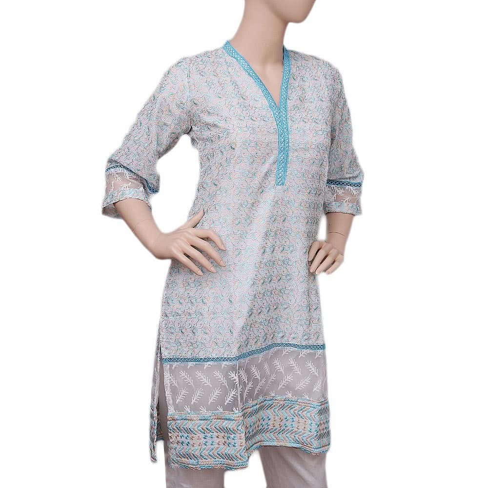 Women's Embroidered Fancy Kurti - Light Blue - test-store-for-chase-value