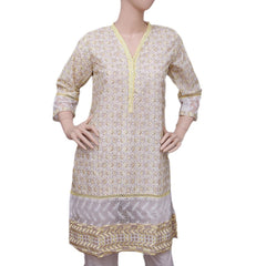 Women's Embroidered Fancy Kurti - Yellow - test-store-for-chase-value