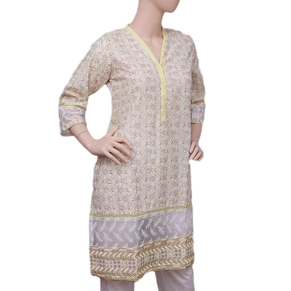 Women's Embroidered Fancy Kurti - Yellow - test-store-for-chase-value