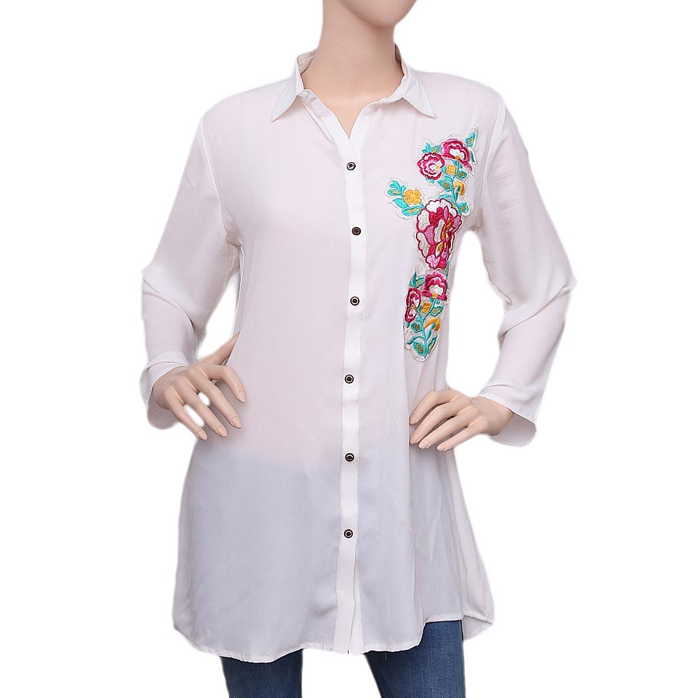 Women's Embroidered Shirt - White - test-store-for-chase-value