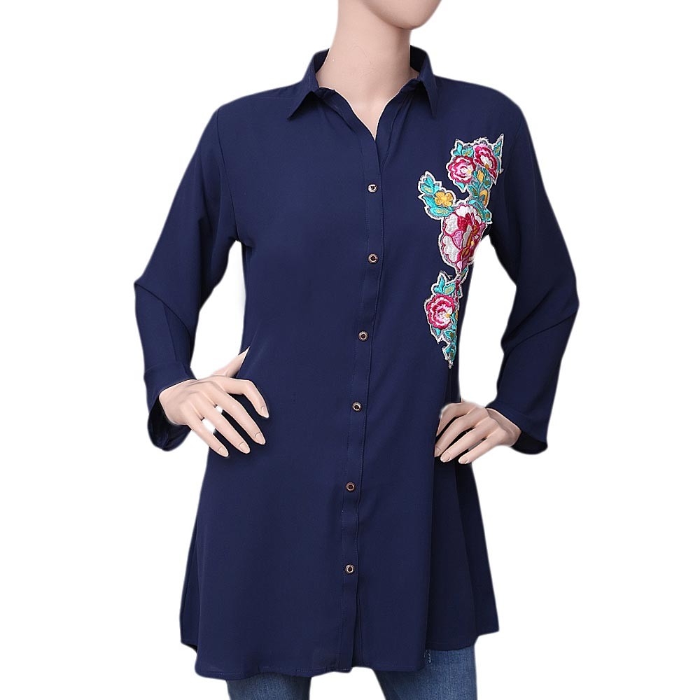 Women's Embroidered Shirt - Navy Blue - Navy/Blue - test-store-for-chase-value