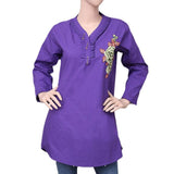Women's Embroidered Short Kurti - Purple - test-store-for-chase-value