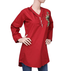 Women's Embroidered Short Kurti - Red - test-store-for-chase-value
