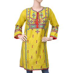 Women's Embroidered Kurti - Yellow - test-store-for-chase-value