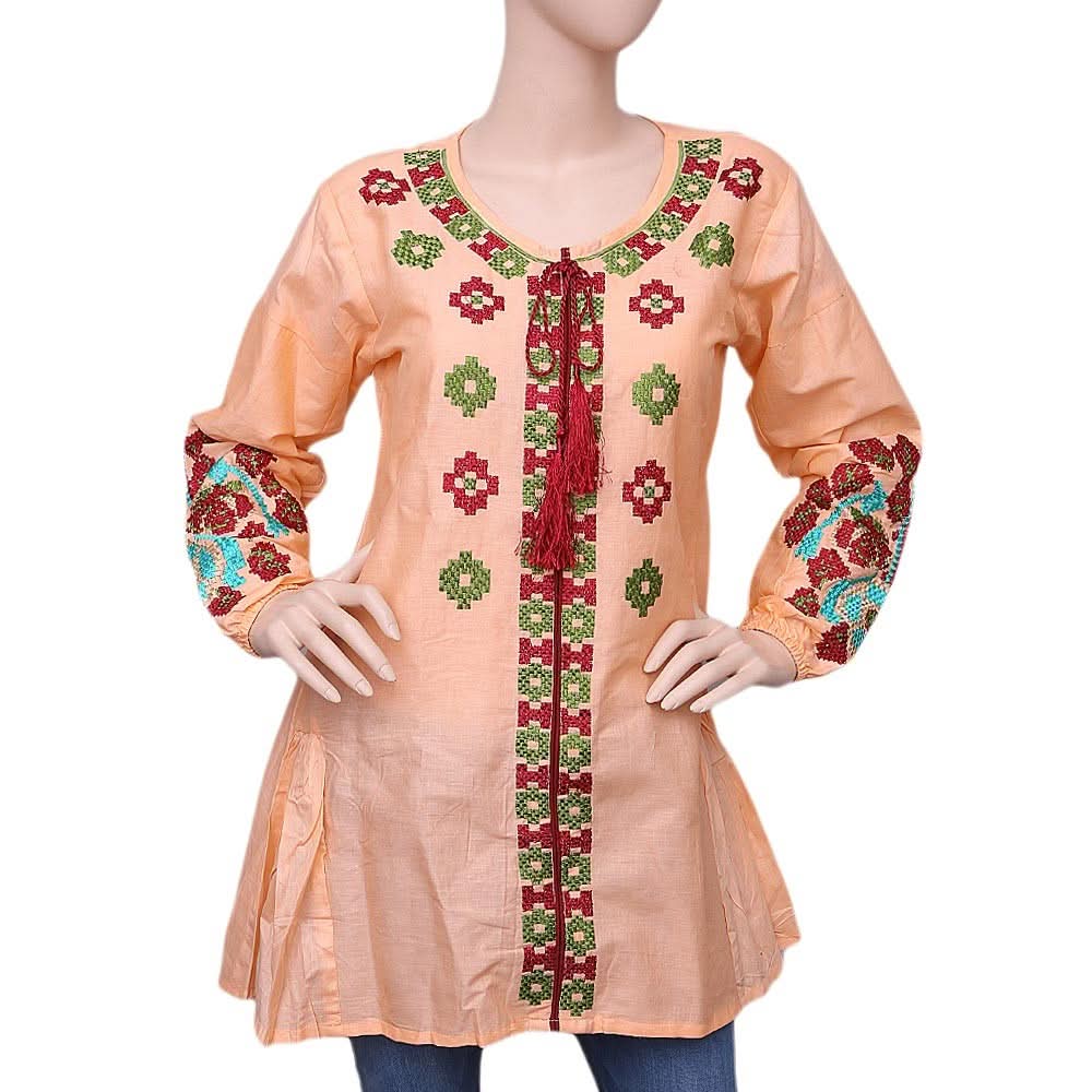 Women's Embroidered Kurti - Peach - test-store-for-chase-value
