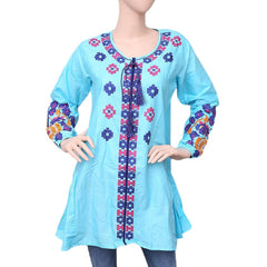 Women's Embroidered Kurti - Sky Blue - test-store-for-chase-value