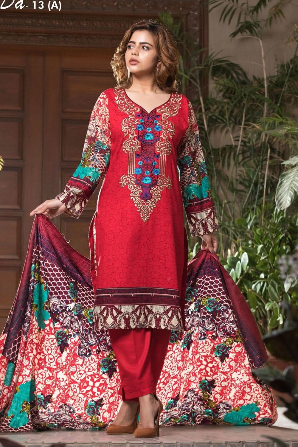 Rana Arts Khaddar Embroidered Suit With Shawl - DA-13-A - test-store-for-chase-value