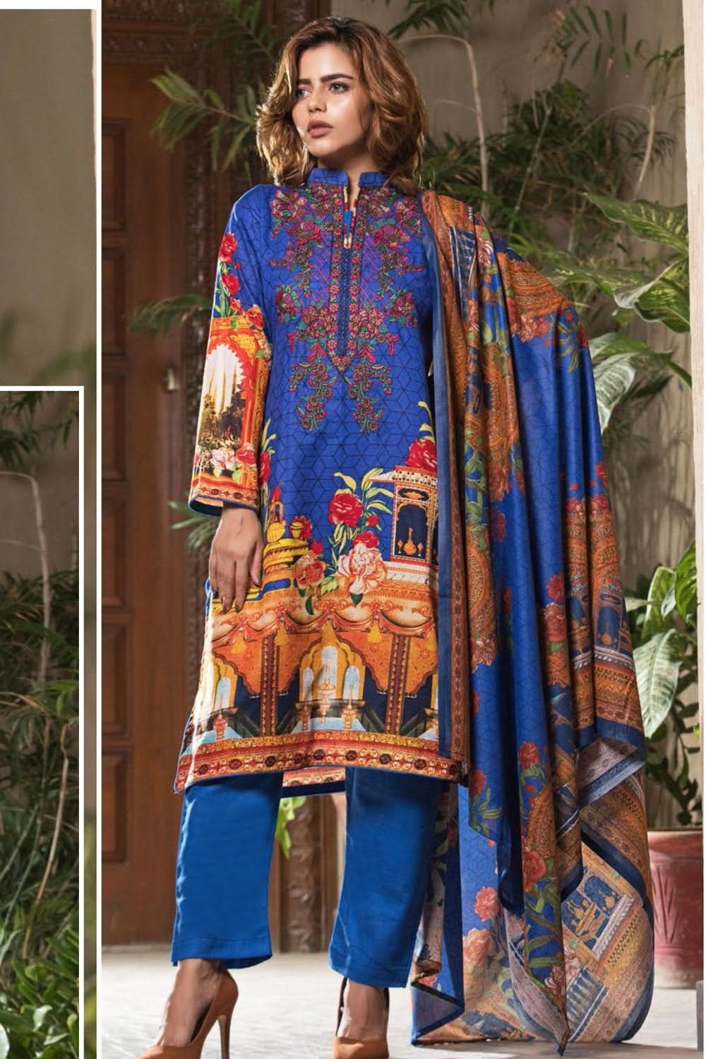 Rana Arts Khaddar Embroidered Suit With Shawl - C-06-B - test-store-for-chase-value