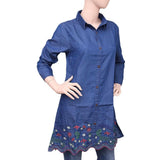 Women's Embroidered Denim Kurti - Blue - test-store-for-chase-value