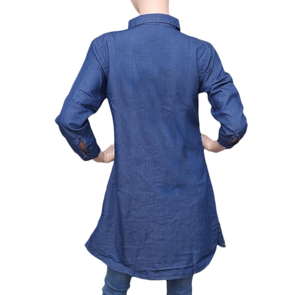 Women's Embroidered Denim Kurti - Blue - test-store-for-chase-value