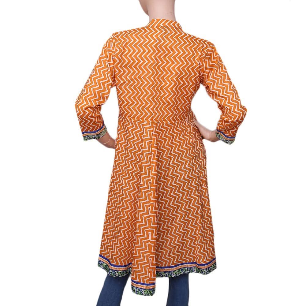 Women's Printed Cotton Kurti - Orange - test-store-for-chase-value