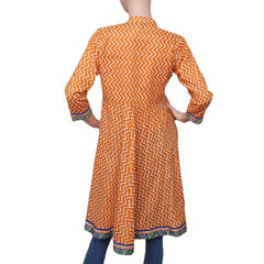 Women's Printed Cotton Kurti - Orange - test-store-for-chase-value