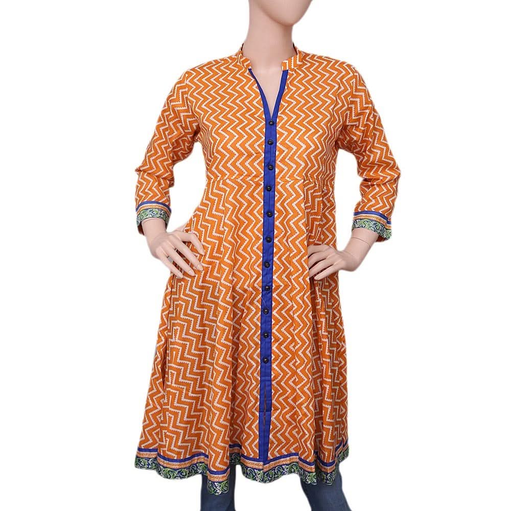 Women's Printed Cotton Kurti - Orange - test-store-for-chase-value