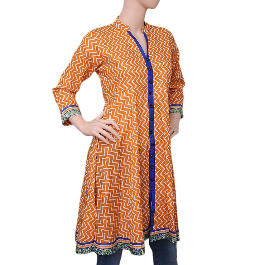 Women's Printed Cotton Kurti - Orange - test-store-for-chase-value