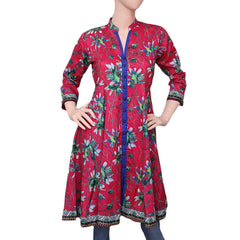 Women's Printed Cotton Kurti - Pink - test-store-for-chase-value