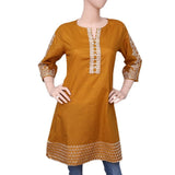Women's Embroidered Cotton Kurti - Mustard - test-store-for-chase-value