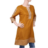 Women's Embroidered Cotton Kurti - Mustard - test-store-for-chase-value