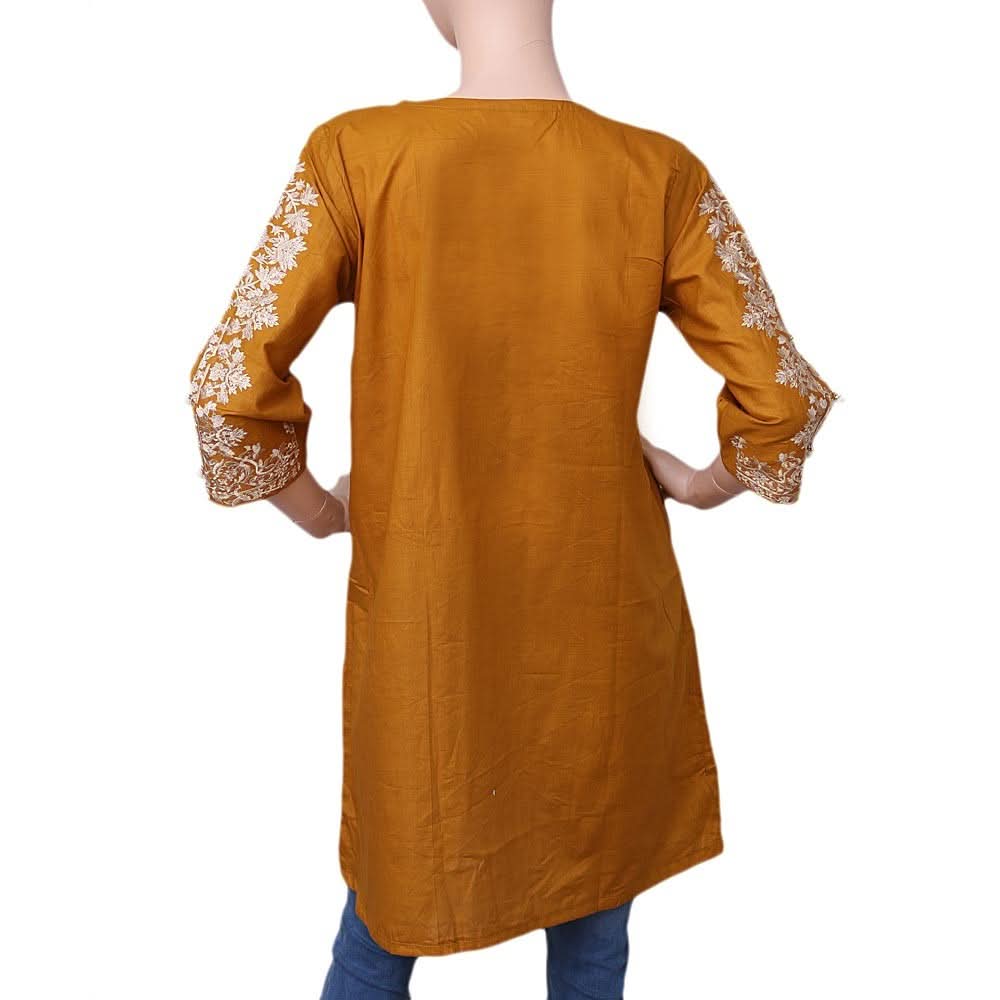 Women's Embroidered Cotton Kurti - Mustard - test-store-for-chase-value