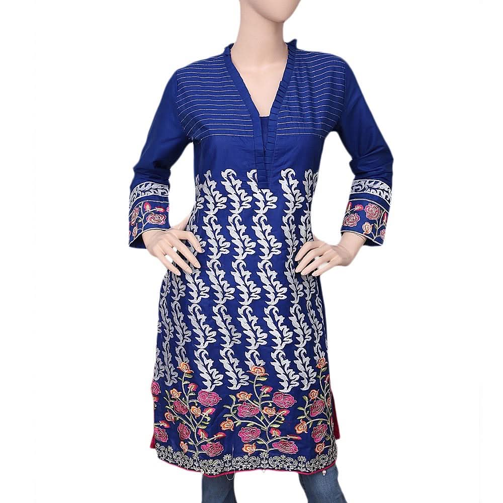 Women's Embroidered Cotton Kurti - Blue - test-store-for-chase-value