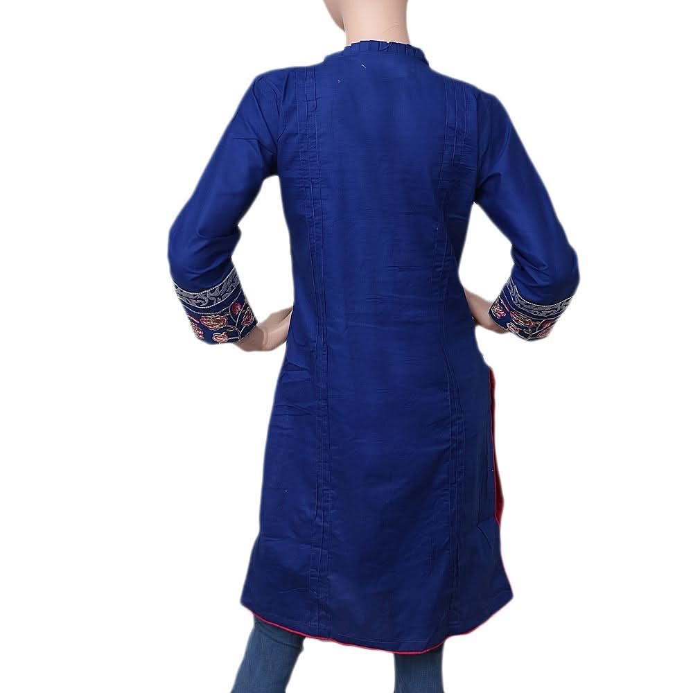 Women's Embroidered Cotton Kurti - Blue - test-store-for-chase-value