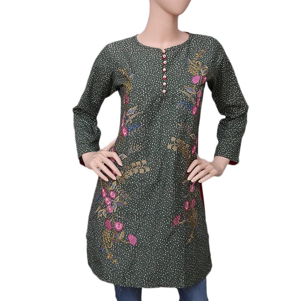 Women's Embroidered Cotton Kurti - Green - test-store-for-chase-value