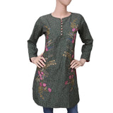 Women's Embroidered Cotton Kurti - Green - test-store-for-chase-value