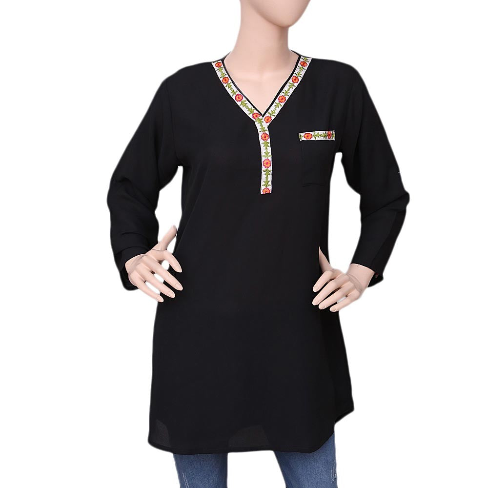 Women's Georgette Embroidered Top - Black - test-store-for-chase-value