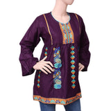 Women's Embroidered Short Kurti - Purple - test-store-for-chase-value