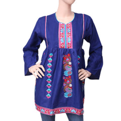 Women's Embroidered Short Kurti - Blue - test-store-for-chase-value