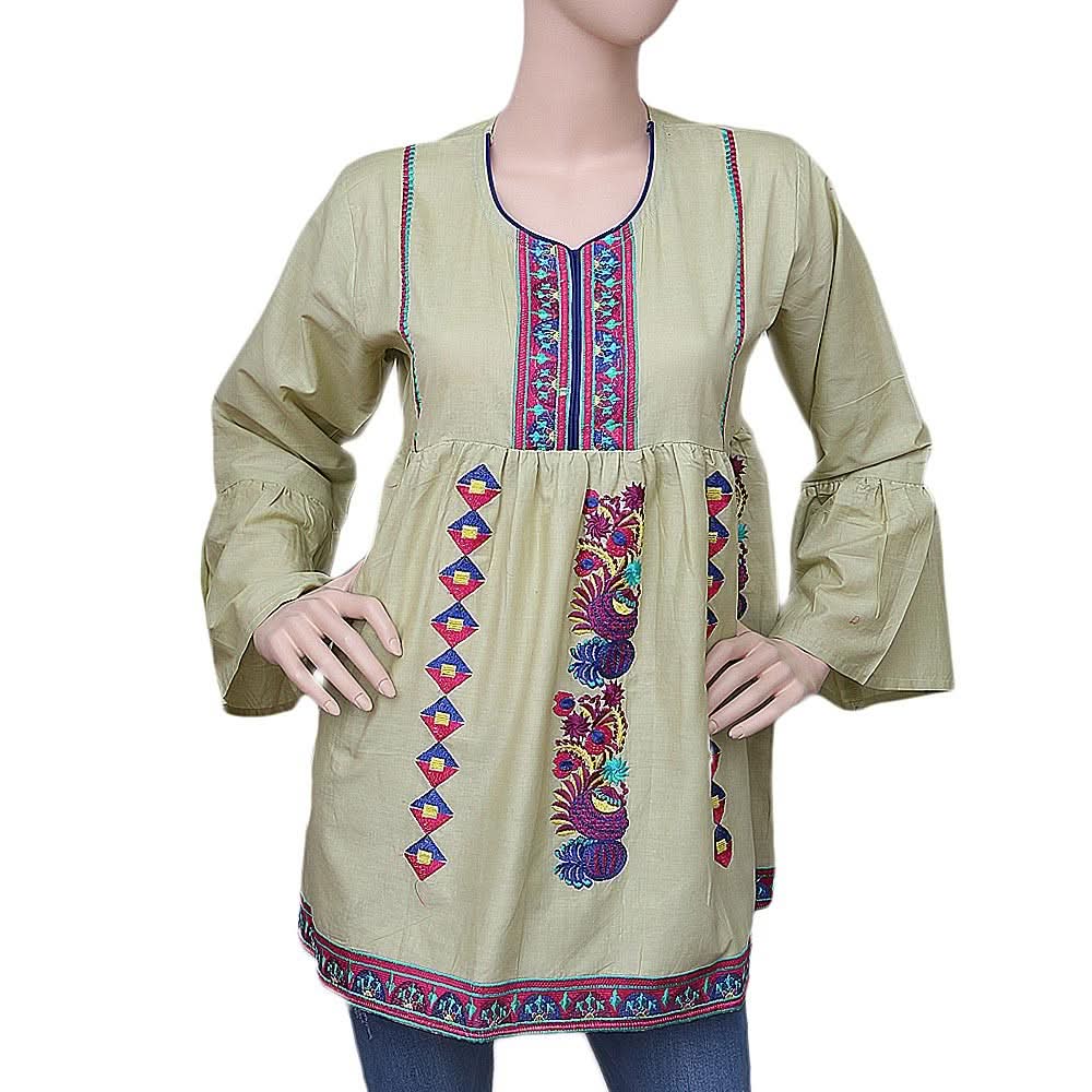 Women's Embroidered Short Kurti - Light Green - test-store-for-chase-value