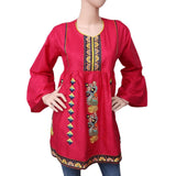 Women's Embroidered Short Kurti - Dark Pink - test-store-for-chase-value