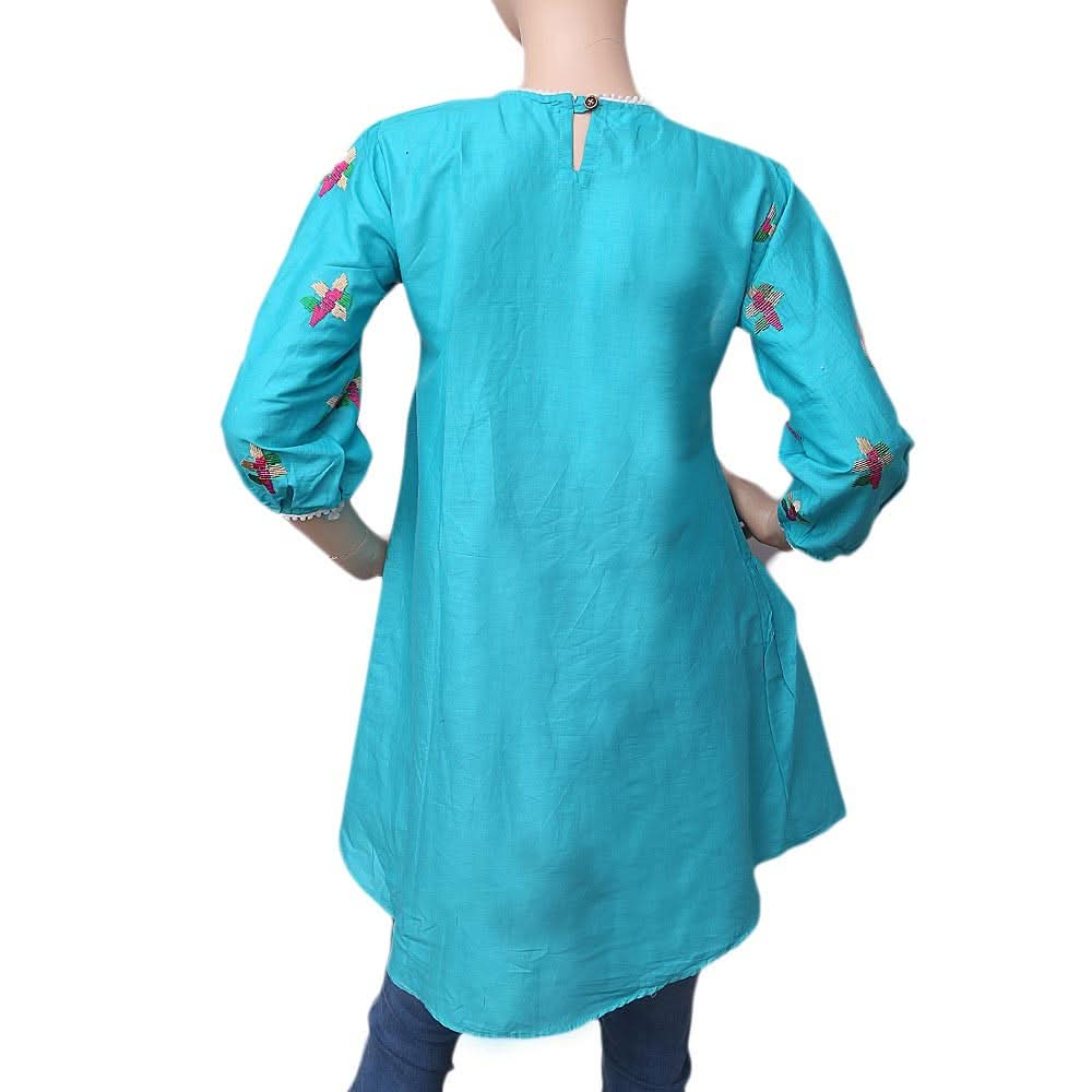 Women's Embroidered Short Kurti - Cyan - test-store-for-chase-value