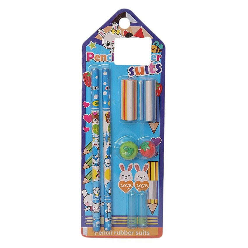 Pencil & Rubber Stationery Set - Blue - test-store-for-chase-value