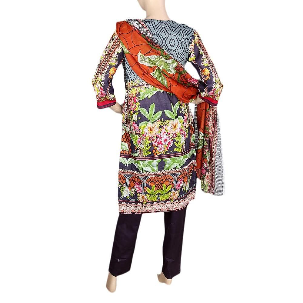 Women's Embroidered 3 Piece Stitched Suit - Grey - test-store-for-chase-value