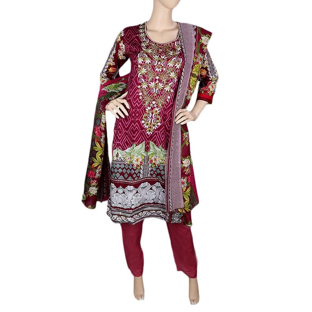 Women's Embroidered 3 Piece Stitched Suit - Purple - test-store-for-chase-value