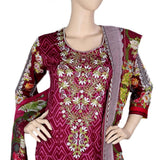 Women's Embroidered 3 Piece Stitched Suit - Purple - test-store-for-chase-value