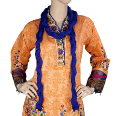 Women's Fancy Embroidered 3 Piece Stitched Suit - Orange - test-store-for-chase-value