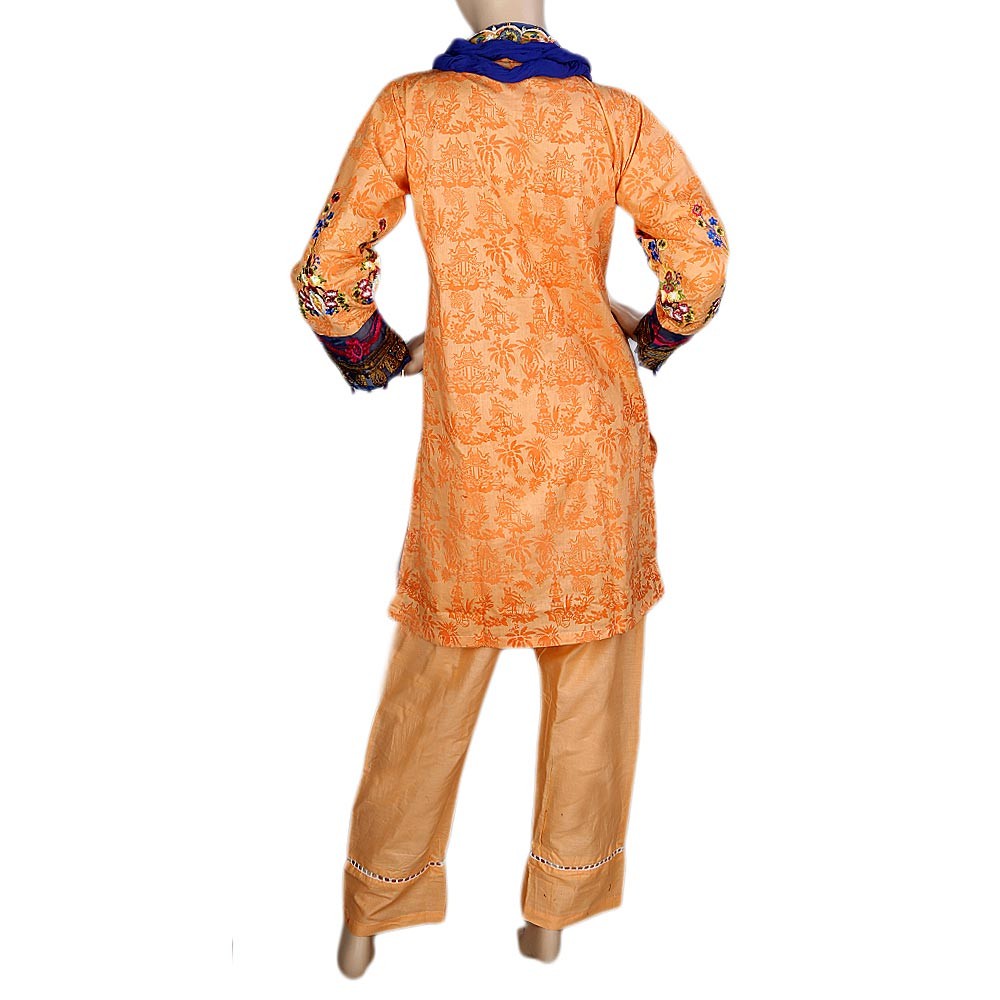 Women's Fancy Embroidered 3 Piece Stitched Suit - Orange - test-store-for-chase-value