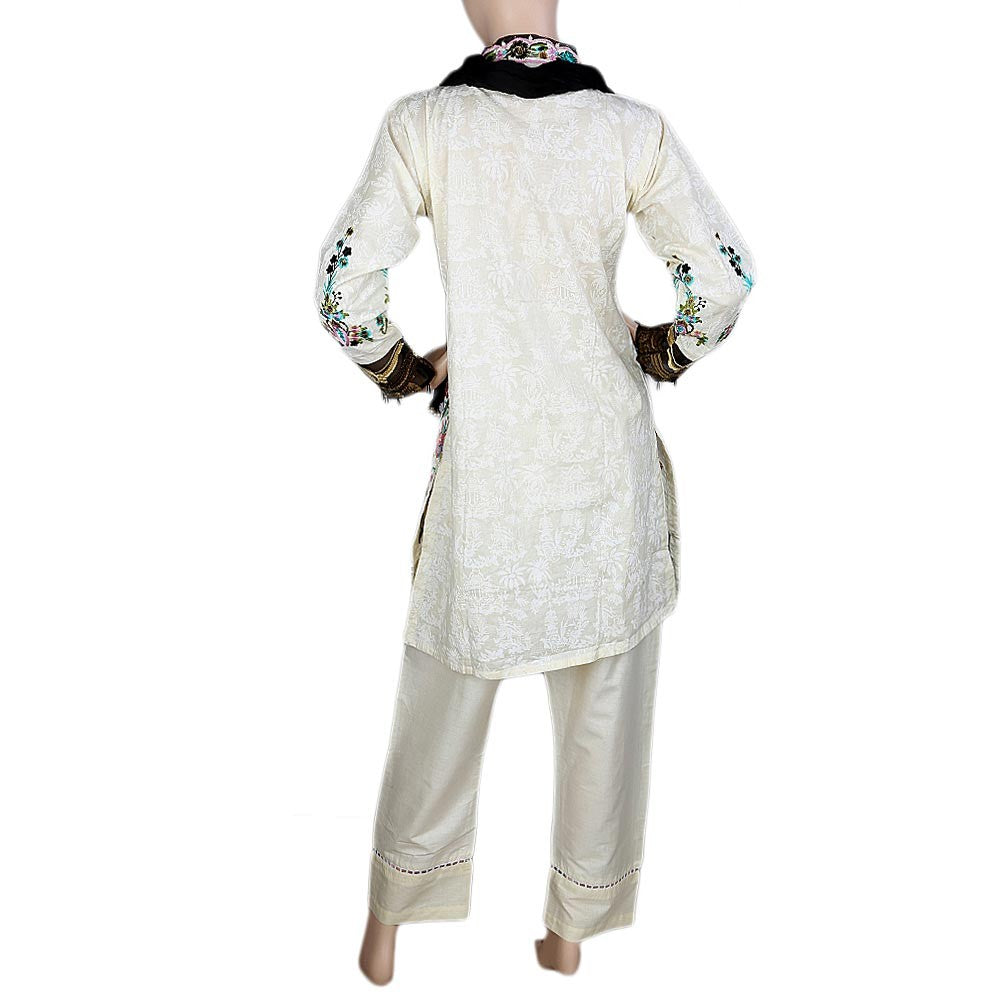 Women's Fancy Embroidered 3 Piece Stitched Suit - Cream - test-store-for-chase-value