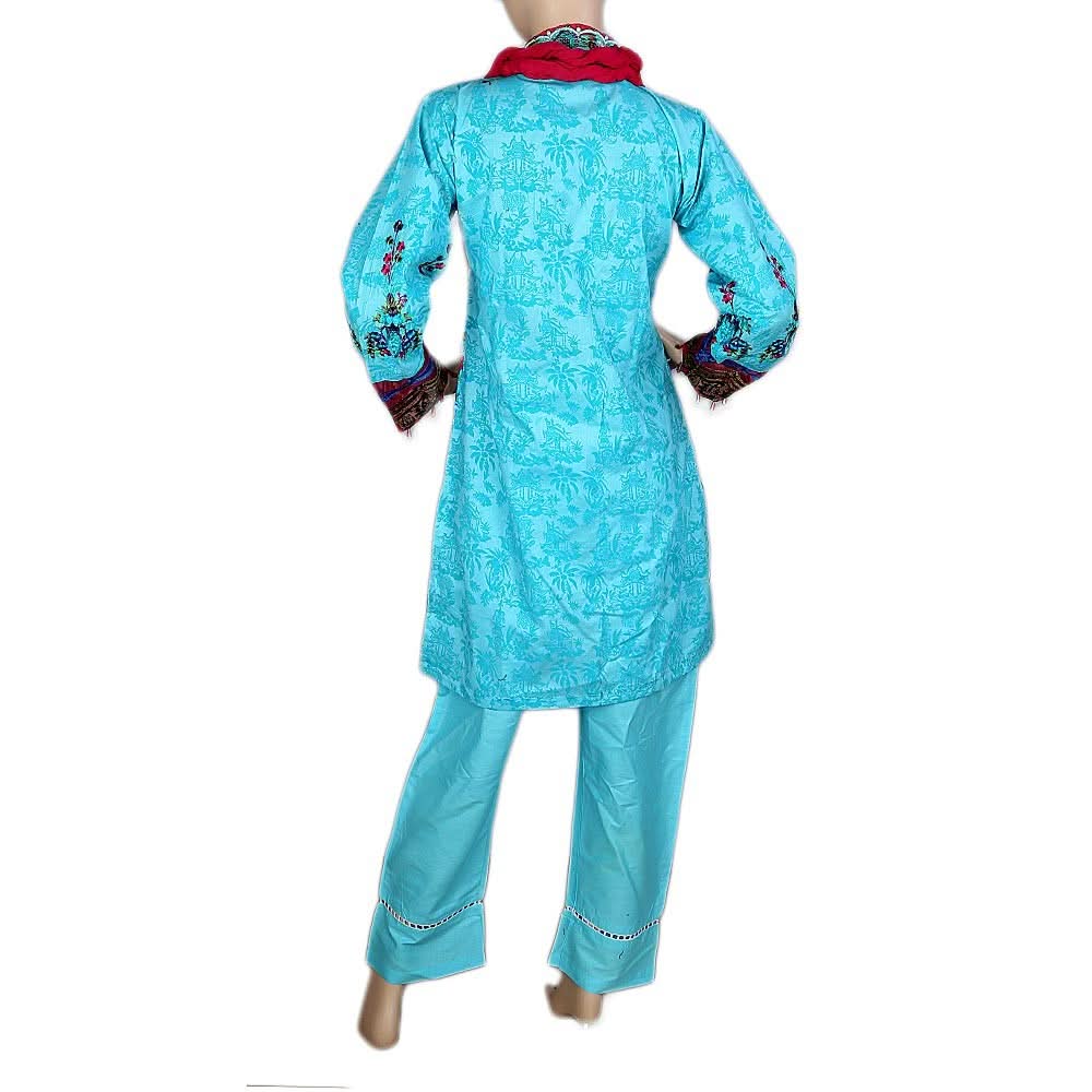 Women's Fancy Embroidered 3 Piece Stitched Suit - Blue - test-store-for-chase-value