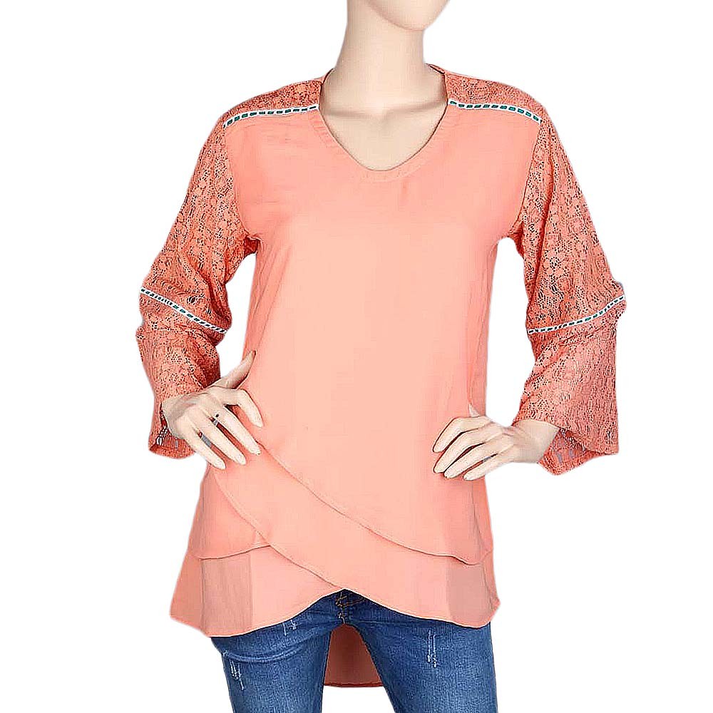 Women's Fancy Georgette Top - Peach - test-store-for-chase-value