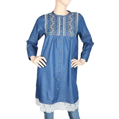 Women's Embroidered Denim Kurti - Light Blue - test-store-for-chase-value