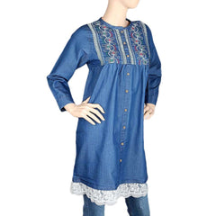 Women's Embroidered Denim Kurti - Light Blue - test-store-for-chase-value