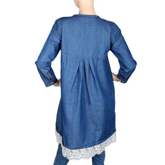 Women's Embroidered Denim Kurti - Light Blue - test-store-for-chase-value