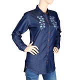 Women's Embroidered Denim Shirt - Blue - test-store-for-chase-value