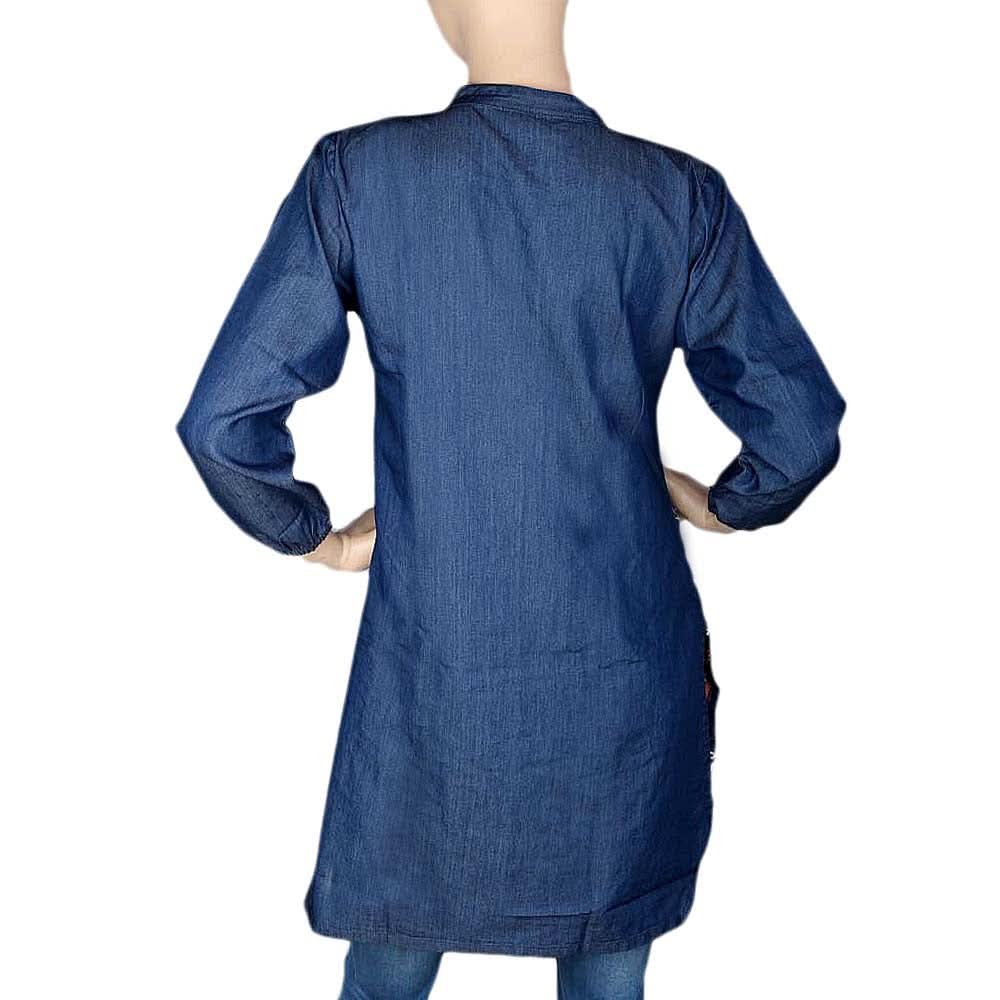 Women's Embroidered Denim Kurti - Light Blue - test-store-for-chase-value